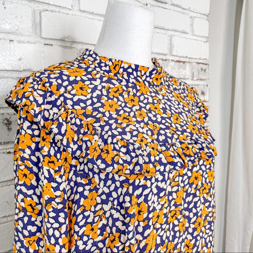 F&F Navy and Mustard Cottagecore Ditsy Floral Boho Long Sleeve Dress 16